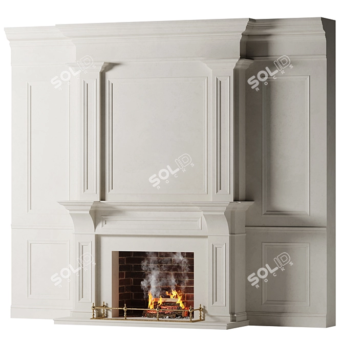 Classical Stone Living Room Fireplace 3D model image 1