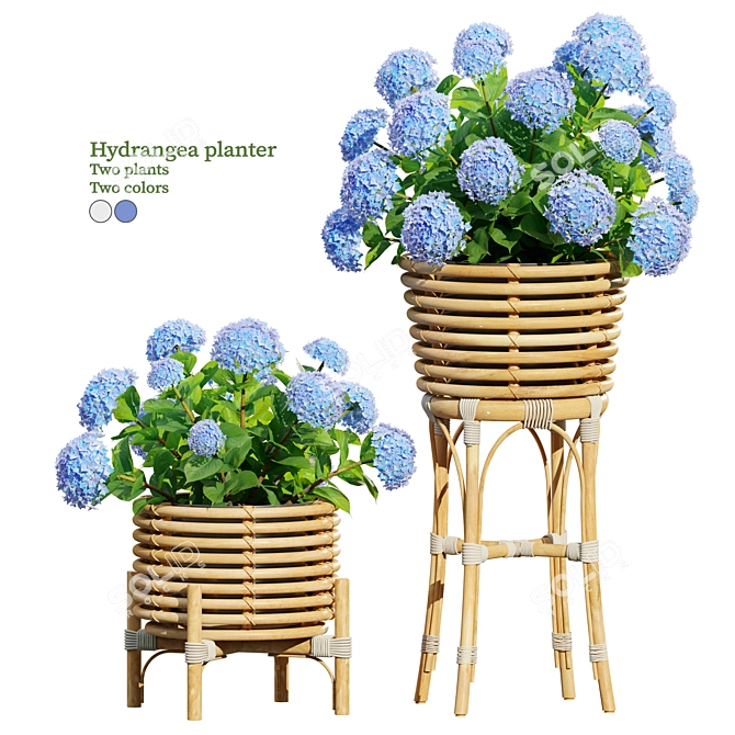 Hydrangea Planter Trio Set 3D model image 1