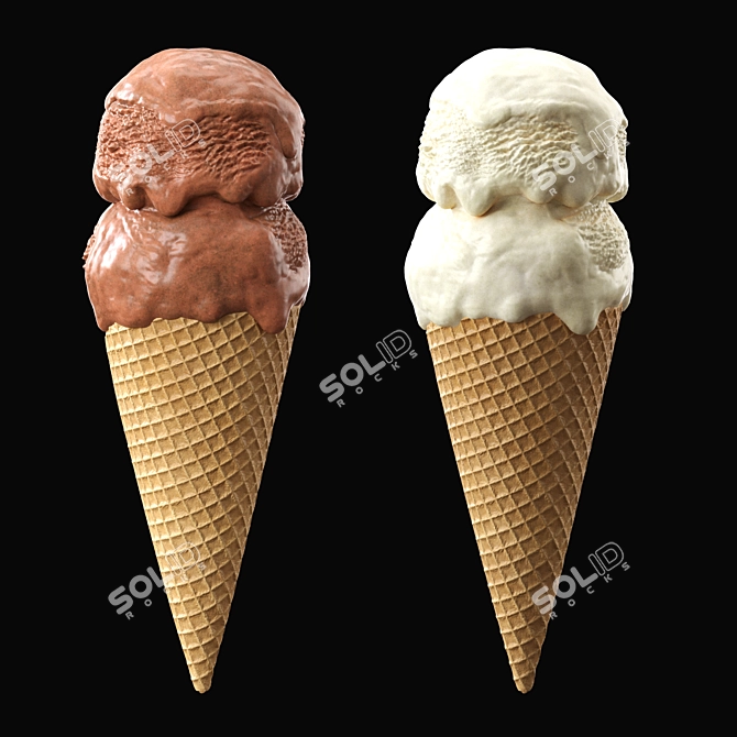 Two-Tone Ice Cream Cone 3D model image 2