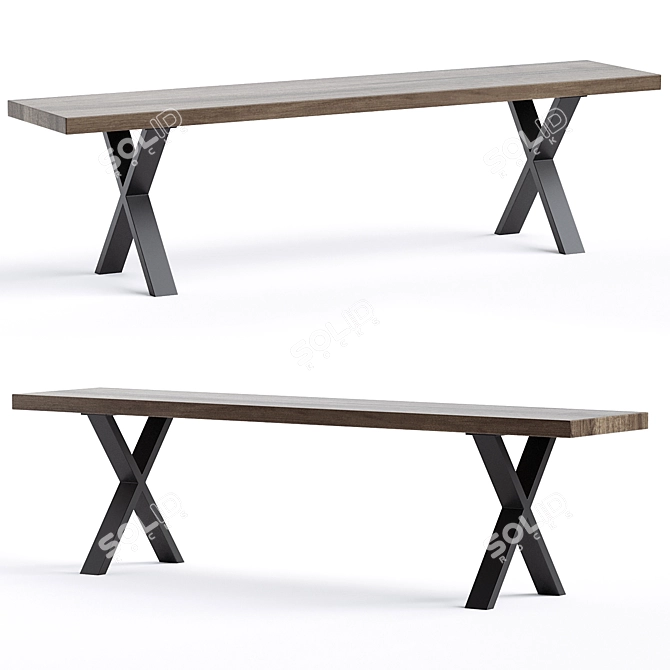 Stylish Azariah Wood Bench 3D model image 1