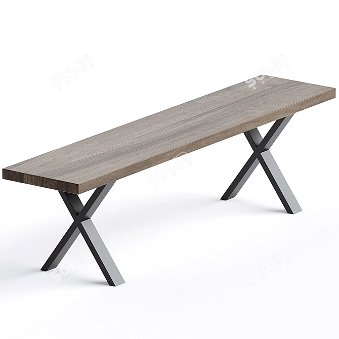 Stylish Azariah Wood Bench 3D model image 3