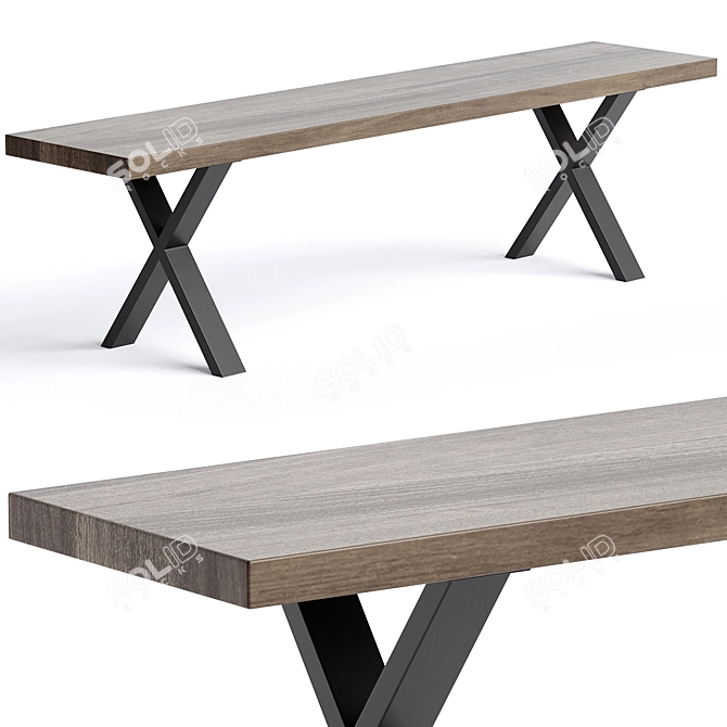 Stylish Azariah Wood Bench 3D model image 5