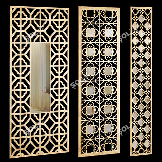 Decorative Panel Set with Mirrored Inserts 3D model image 1