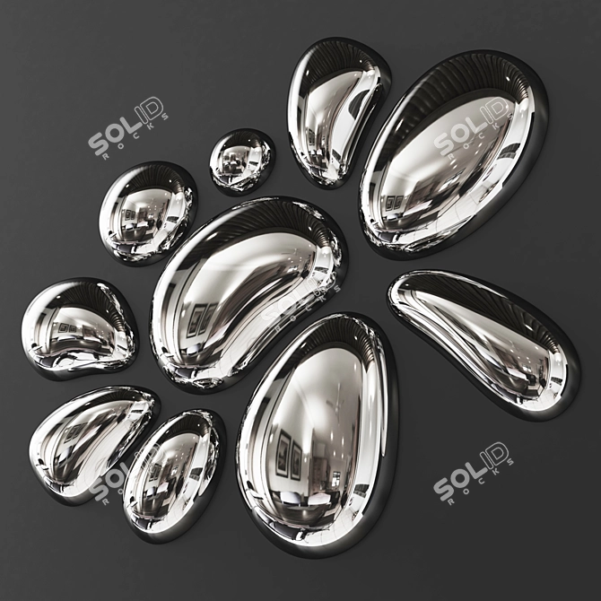 Modern Abstract Mirror Drops Wall Art 3D model image 11