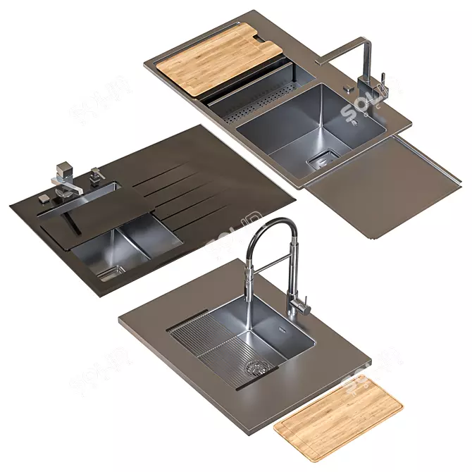 Alveus Triple Sink Faucet Set 3D model image 1