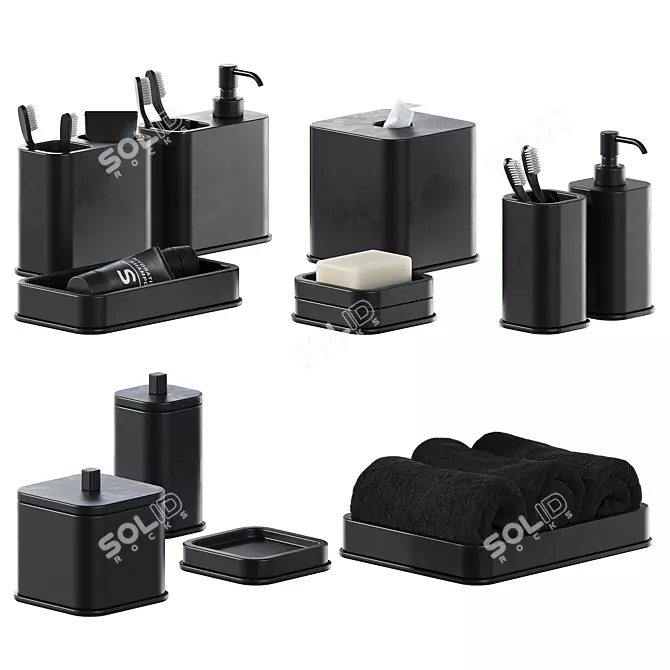 Luxury Black Bathroom Accessory Set 3D model image 1