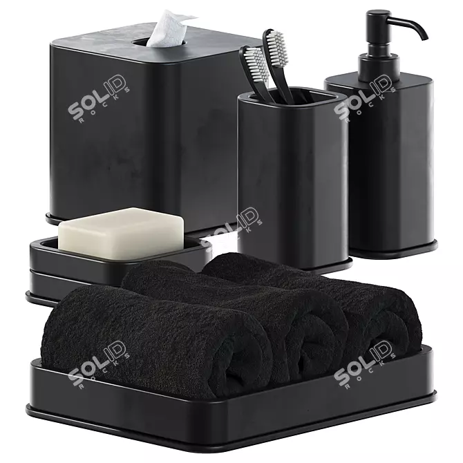 Luxury Black Bathroom Accessory Set 3D model image 3