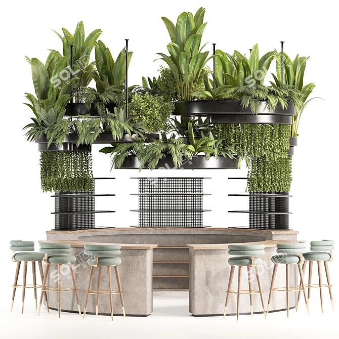 Modern Reception Desk With Plants 3D model image 1