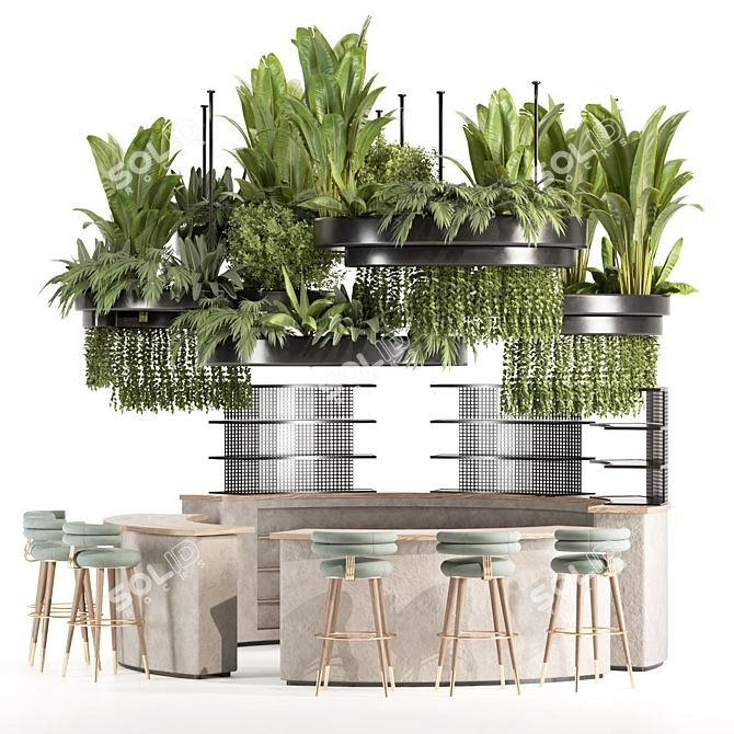 Modern Reception Desk With Plants 3D model image 2