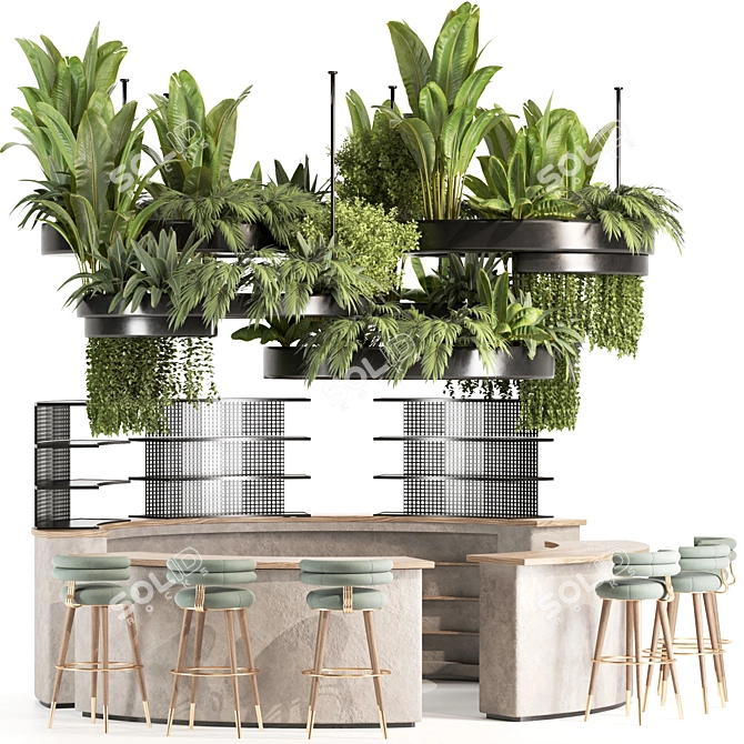 Modern Reception Desk With Plants 3D model image 3