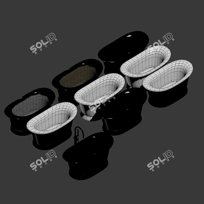 Antique Brass Enamel Freestanding Bath 3D model image 4