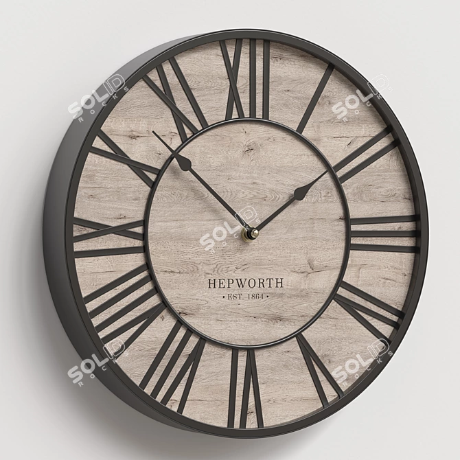 Roman Numerals Wooden Wall Clock 3D model image 3