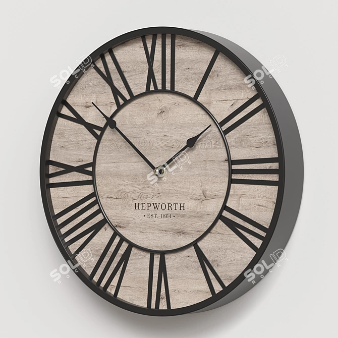 Roman Numerals Wooden Wall Clock 3D model image 5