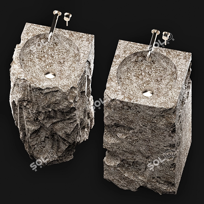 Title: Stone Wash Basin Set 3D model image 2