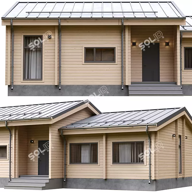 Single-Story Laminated Log House 3D model image 6