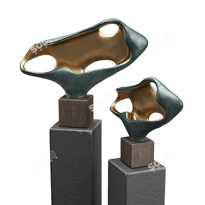 Hepworth Sea Form Sculpture Metal Stone 3D model image 6