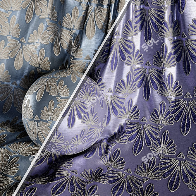 Damask Floral Brocade Fabric Set 3D model image 1