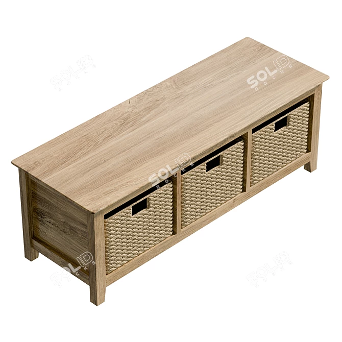 Hereford Oak Storage Bench: Real-Sized, UV Unwrapped 3D model image 5