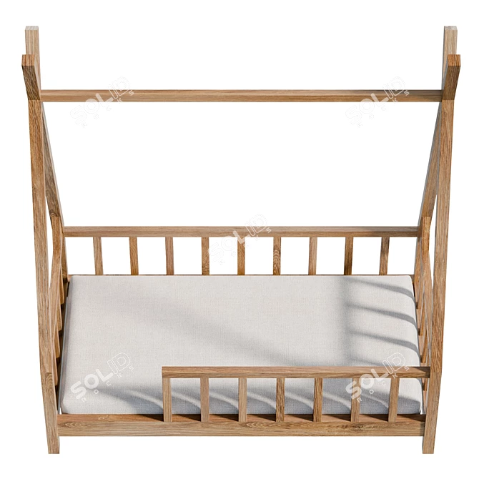 Premium Wood Kids House Bed 3D model image 3