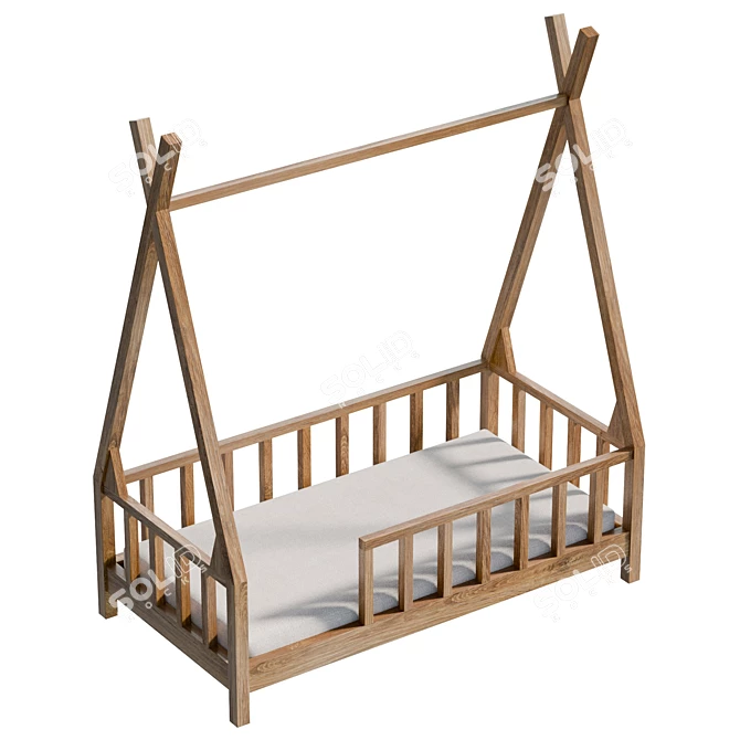 Premium Wood Kids House Bed 3D model image 5