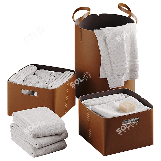  Leather Laundry Basket Set 3D model image 1