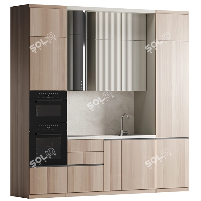 Modern Kitchen Set with Appliances 3D model image 2