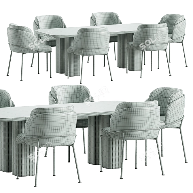 Modern Dining Set with Chairs 3D model image 7