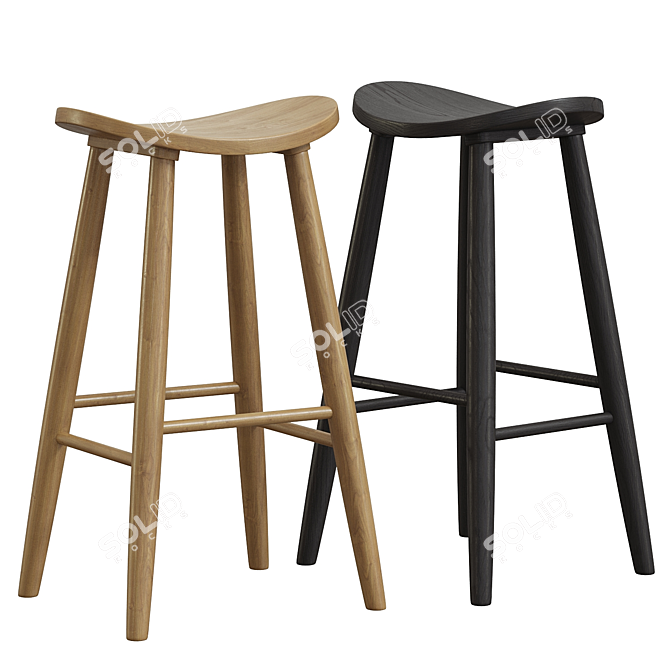 Rustic Wood Luna Bar Stool 3D model image 2