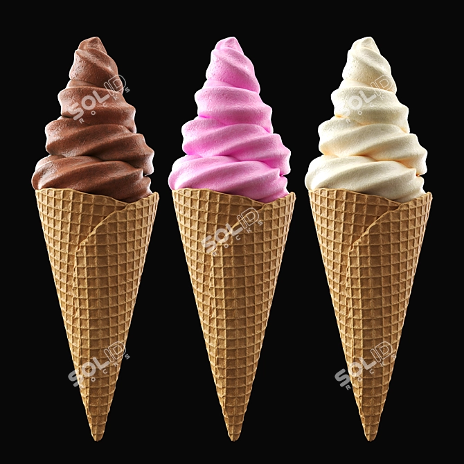 Title: Triple Color Ice Cream Cone 3D model image 2