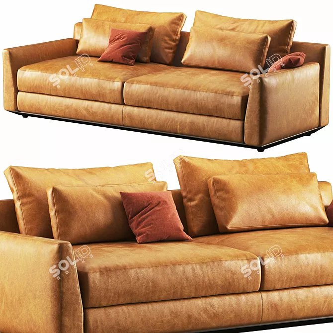 Contemporary Ellington 2-Seat Leather Sofa 3D model image 1