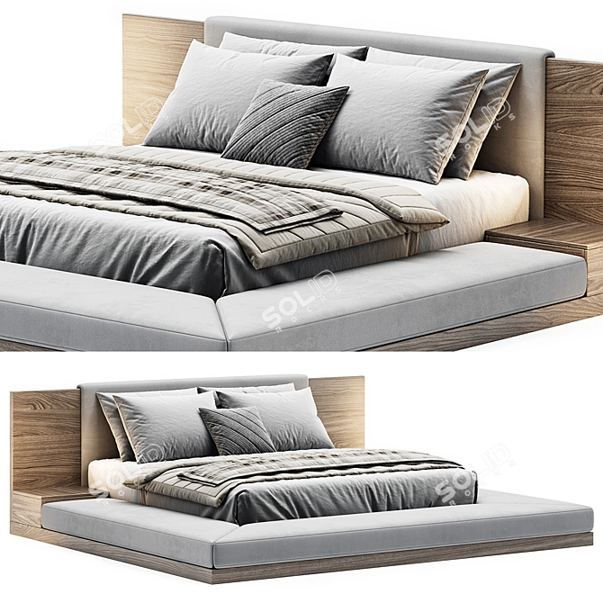 Modern Fabric Upholstered Platform Bed 3D model image 4