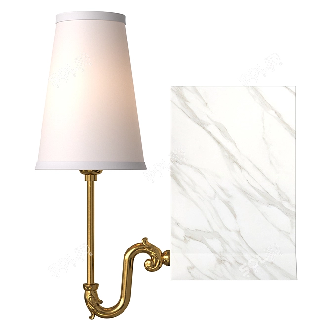 Contemporary Bookshelf Sconce: Marble & Brass 3D model image 2