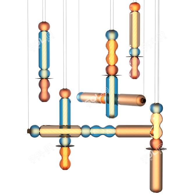 Handcrafted Wave Chandelier Design 3D model image 1