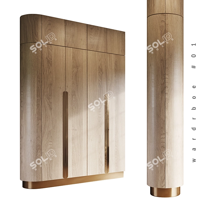 Elegant Two-Tone Wooden Wardrobe 3D model image 1