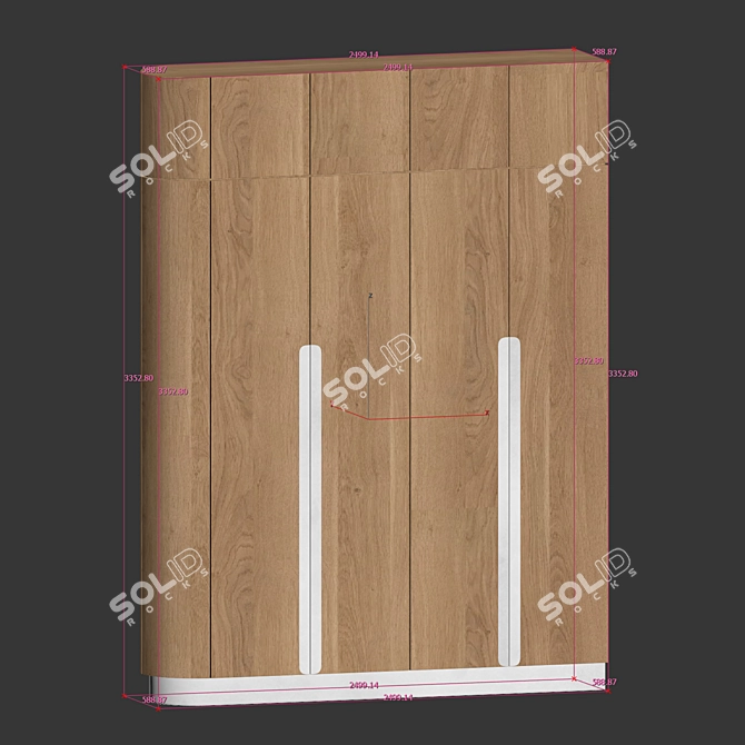 Elegant Two-Tone Wooden Wardrobe 3D model image 3