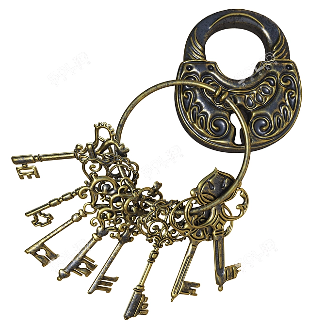 Vintage Key Ring 3D Model 3D model image 1