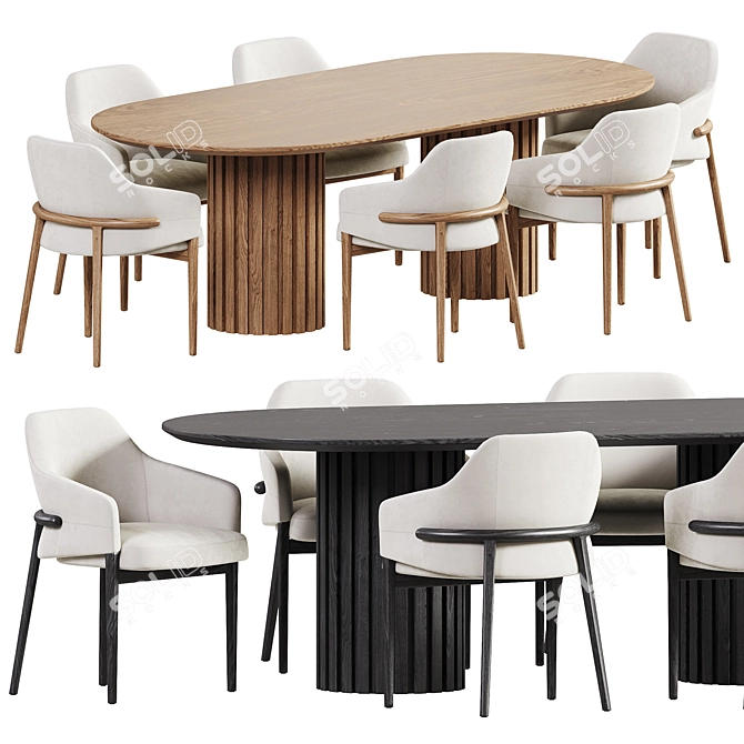 Modern Dining Set in Oak 3D model image 1