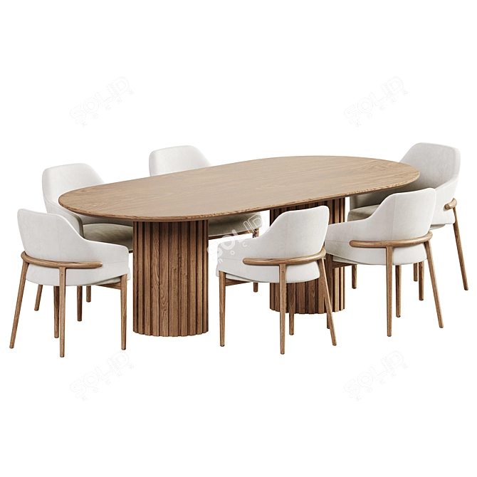 Modern Dining Set in Oak 3D model image 2