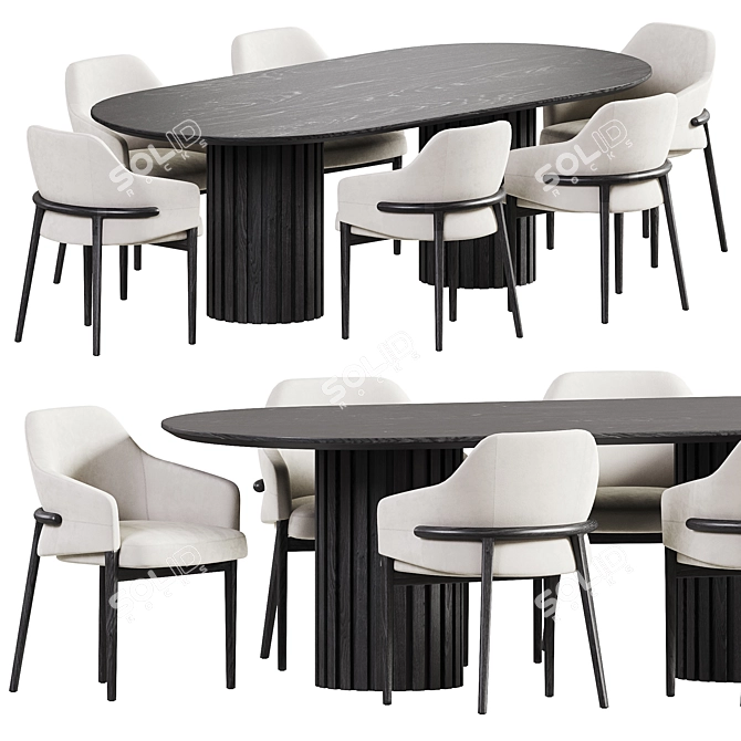 Modern Dining Set in Oak 3D model image 4