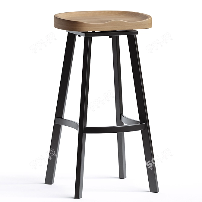 Rustic Swivel Wood Barstool 3D model image 1