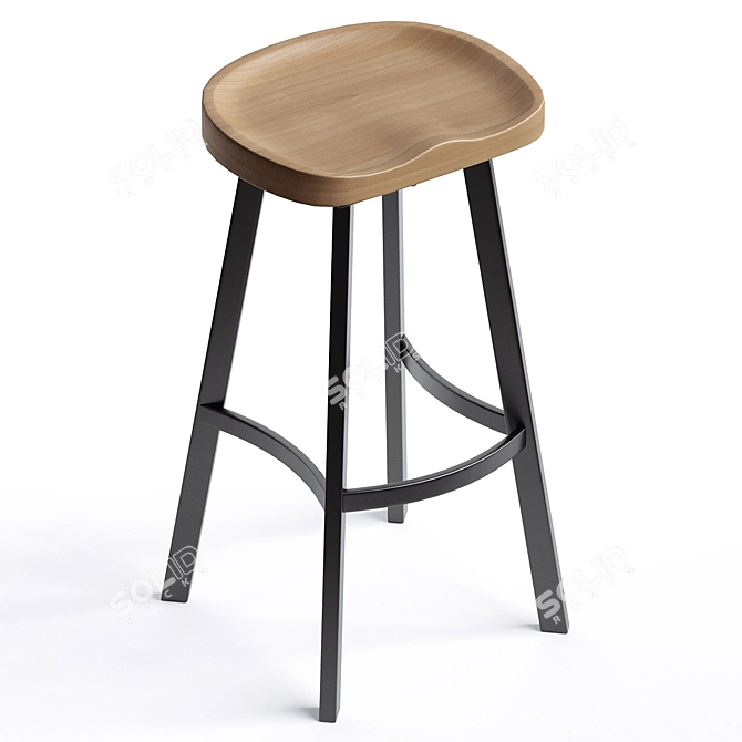 Rustic Swivel Wood Barstool 3D model image 2