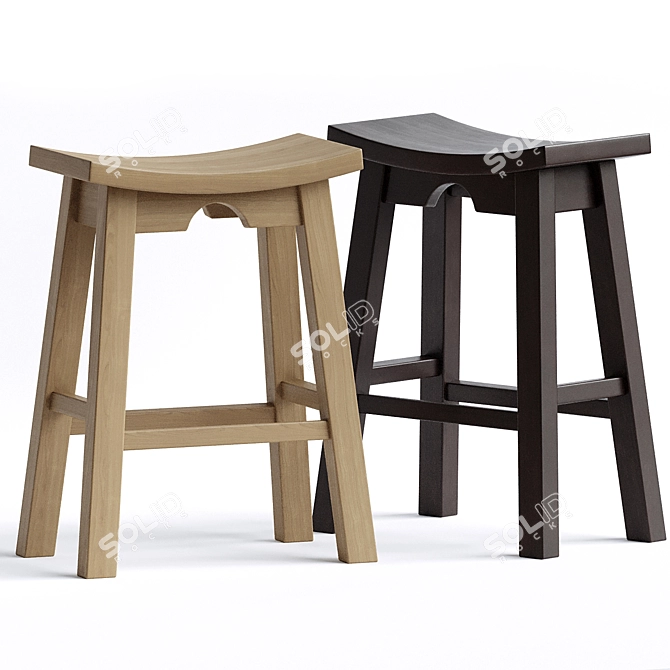 Elegant Black Wood Barstool 3D model image 2