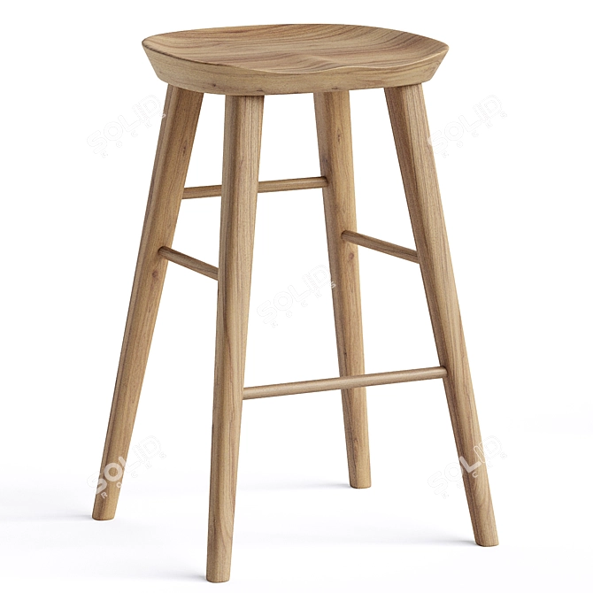 Modern Wood Counter Stool 3D model image 2