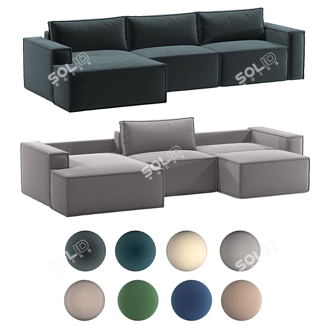  Modern Low 3-Block Sectional 3D model image 1