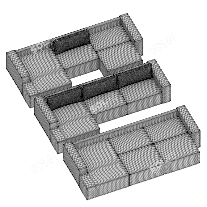  Modern Low 3-Block Sectional 3D model image 7