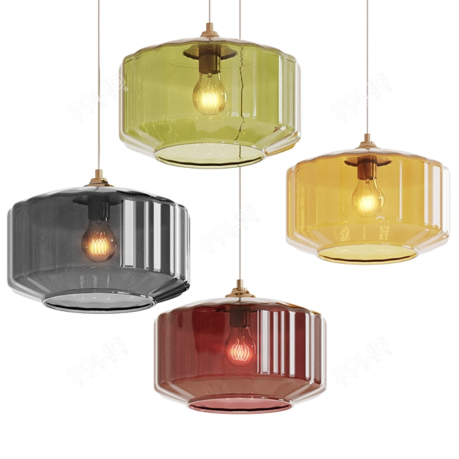 Industrial Glass Metal Pendant Lamp 3D model image 1