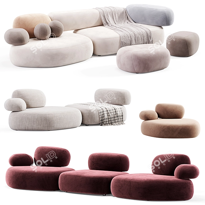 Modern Elegance: Pebble Rubble Sofa 3D model image 1