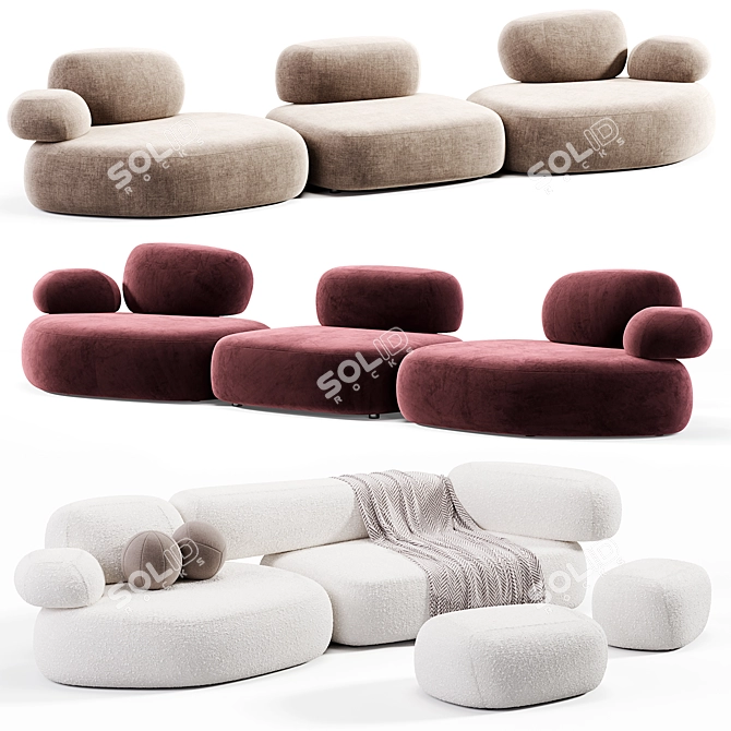 Modern Elegance: Pebble Rubble Sofa 3D model image 3