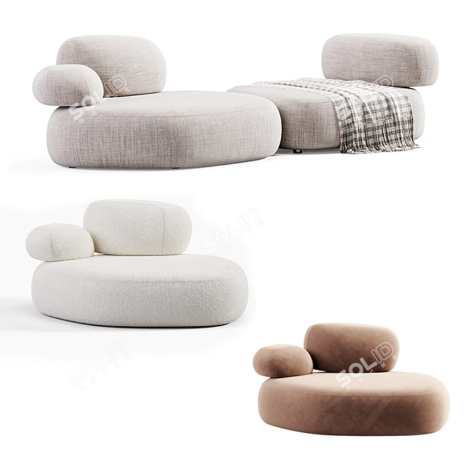 Modern Elegance: Pebble Rubble Sofa 3D model image 4