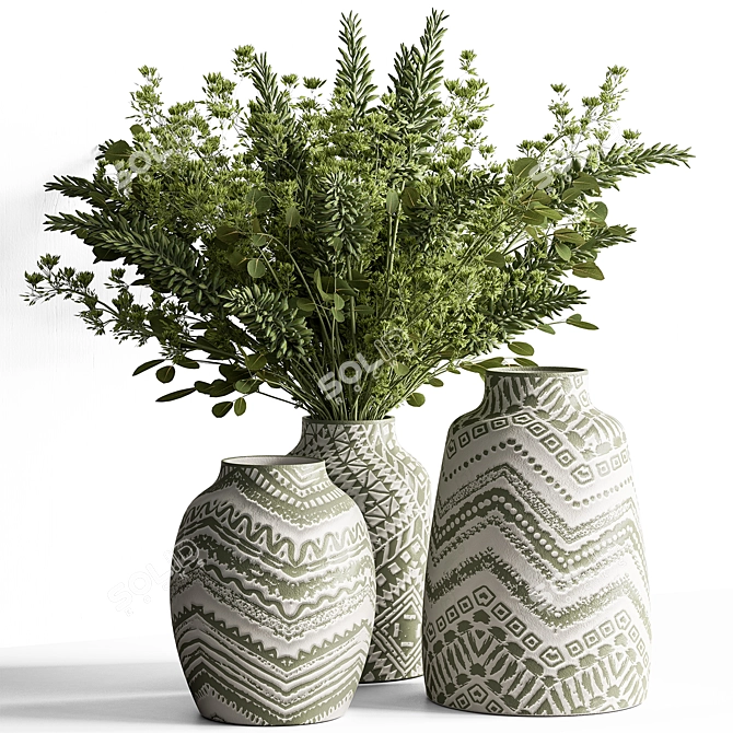 Rustic Vase Plant Set 3D model image 1